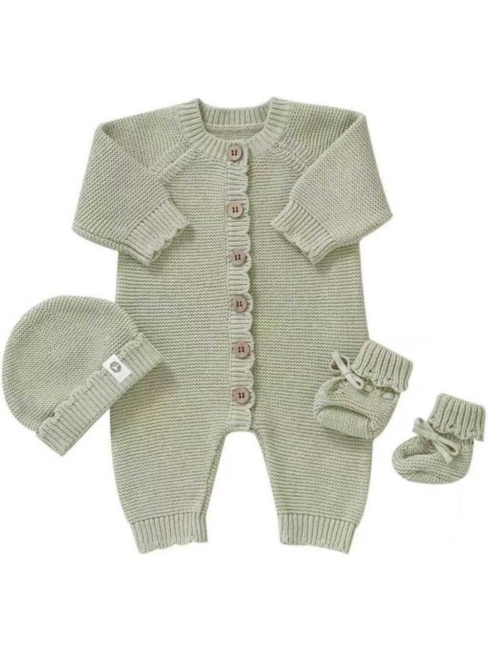 Cozy Organic Cotton Baby Sweater Knit Romper Set with Hat & Booties - 3 Pieces